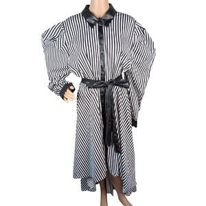 NWT New York & Co Striped High Low Dress XXL Faux Leather Mutton Sleeve Gothic